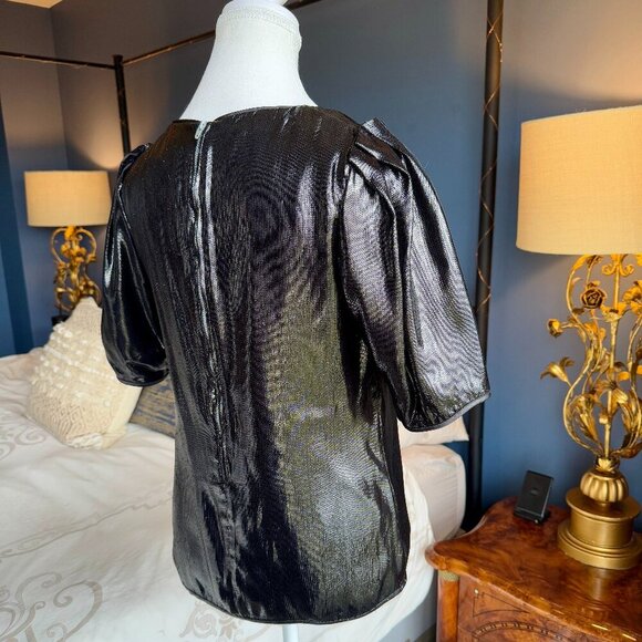 See By Chloe Black Shiny Metallic Short Sleeved Top - Picture 8 of 14